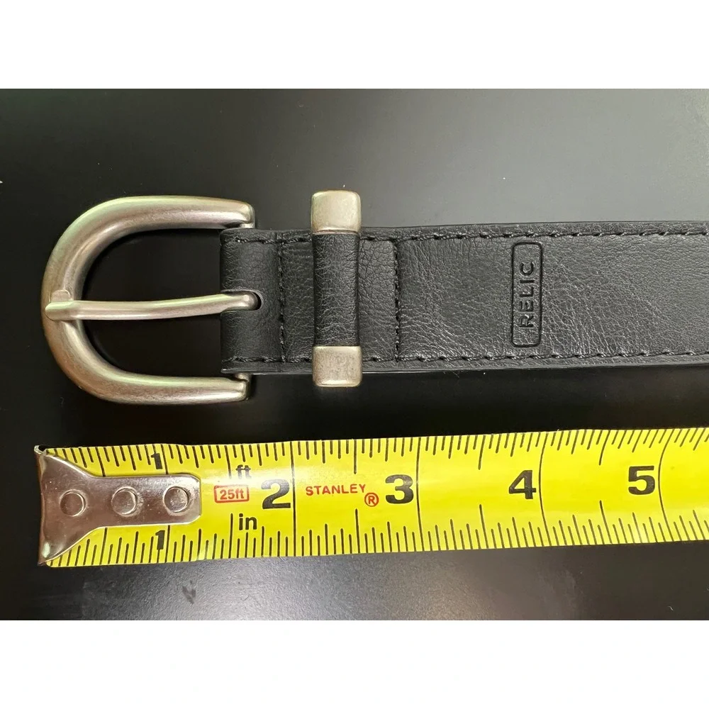 Relic Mens Black Faux Leather‎ Belt Silver Horseshoe Buckle Size Large 100206